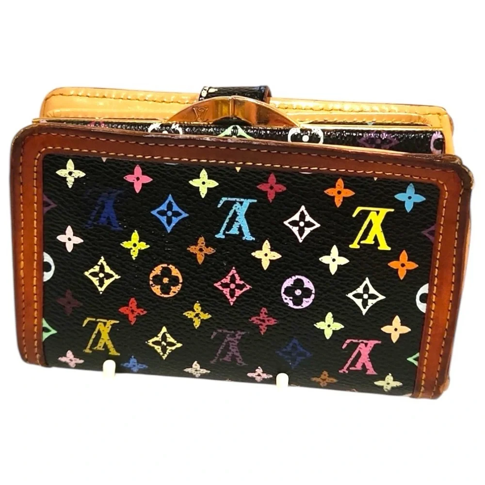 🩷 Murakami Porte-Monnaie Viennois French Kisslock Wallet Black Multicolore LV